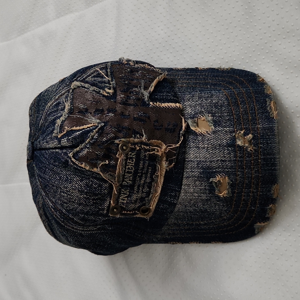 PINK PANTHER RARE DENIM DISTRESSED STRAPBACK HAT
